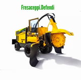 Yellow wood chipper machine with hydraulic arm on white background